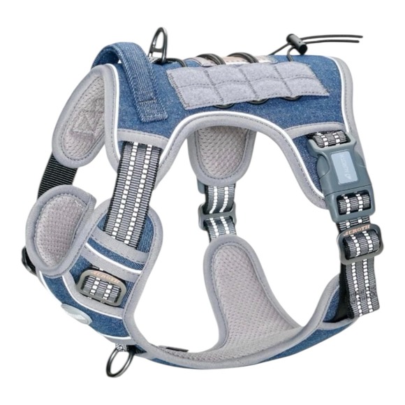 Auroth Tactical Dog Harness for Small Dogs No Pull Adjustable Denim Blue - Picture 2 of 7